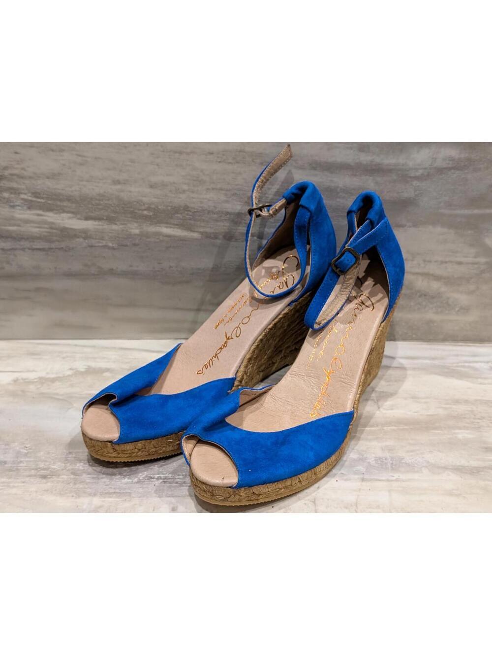 Gaimo Espadrilles Blue Suede Wedge Sandals Made in Spain Sz 41 or 10